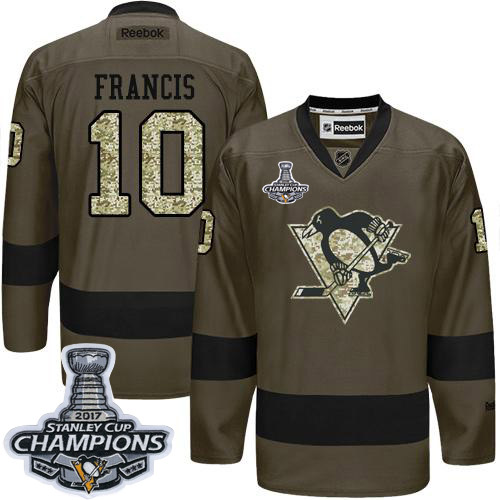 Penguins #10 Ron Francis Green Salute to Service Stanley Cup Finals Champions Stitched NHL Jersey